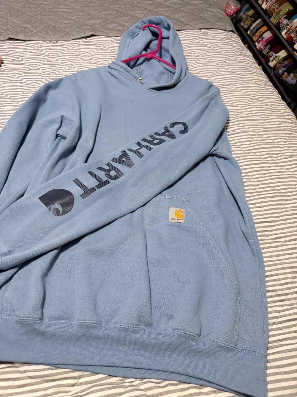 Carhartt Light Blue Pullover Hoodie with Sleeve Logo